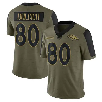 Men's Limited Greg Dulcich Denver Broncos Olive 2021 Salute To Service Jersey