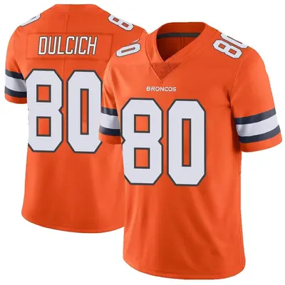 Men's Limited Greg Dulcich Denver Broncos Orange Color Rush Vapor Untouchable Jersey