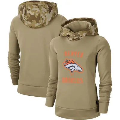 Women's Denver Broncos Khaki 2019 Salute to Service Therma Pullover Hoodie