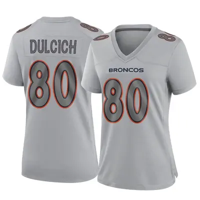 Women's Game Greg Dulcich Denver Broncos Gray Atmosphere Fashion Jersey