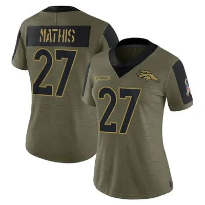 Women's Limited Damarri Mathis Denver Broncos Olive 2021 Salute To Service Jersey