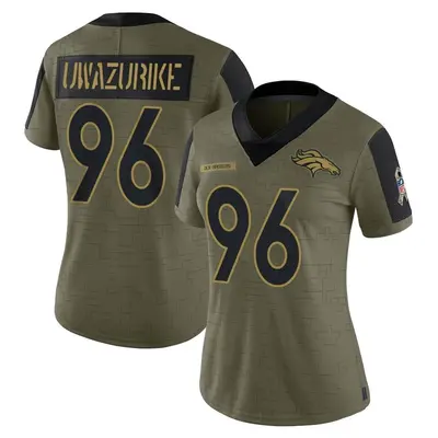 Women's Limited Eyioma Uwazurike Denver Broncos Olive 2021 Salute To Service Jersey