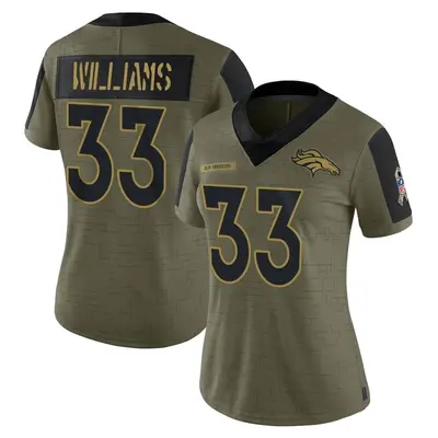 Women's Limited Javonte Williams Denver Broncos Olive 2021 Salute To Service Jersey