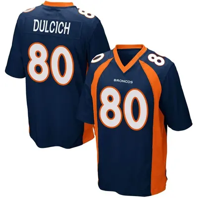 Youth Game Greg Dulcich Denver Broncos Navy Blue Alternate Jersey