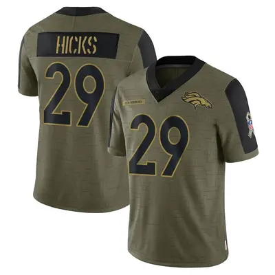 Youth Limited Faion Hicks Denver Broncos Olive 2021 Salute To Service Jersey