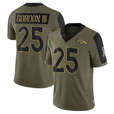 Youth Limited Melvin Gordon III Denver Broncos Olive 2021 Salute To Service Jersey